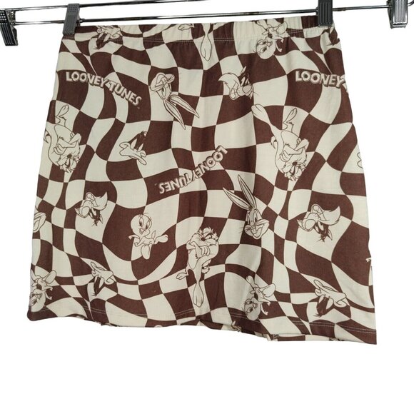 Looney Tunes Brown Checkered Skirt All Over Print Women Size XS NEW - Picture 3 of 5
